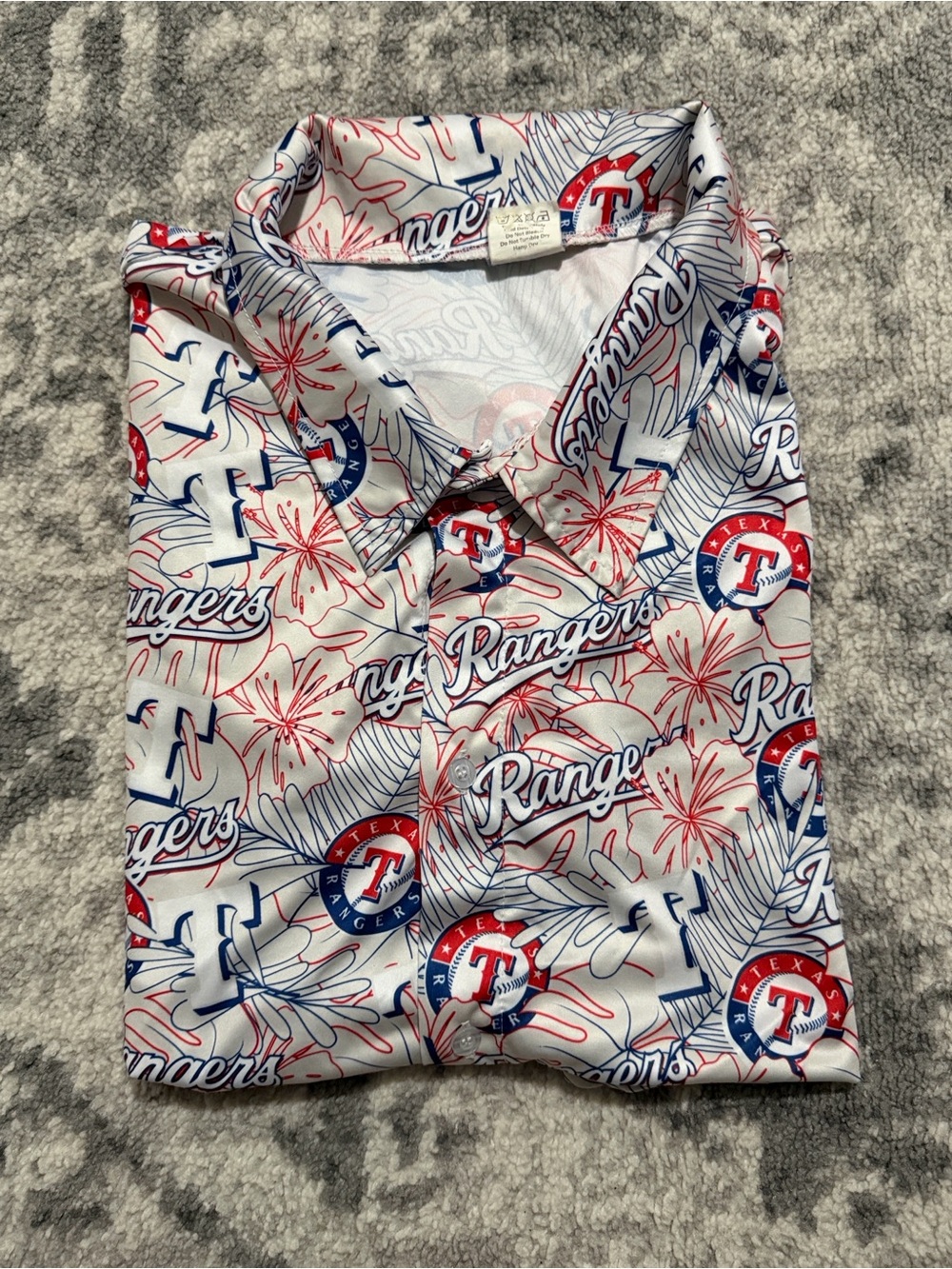 Texas Rangers White Short-Sleeve Button Shirt